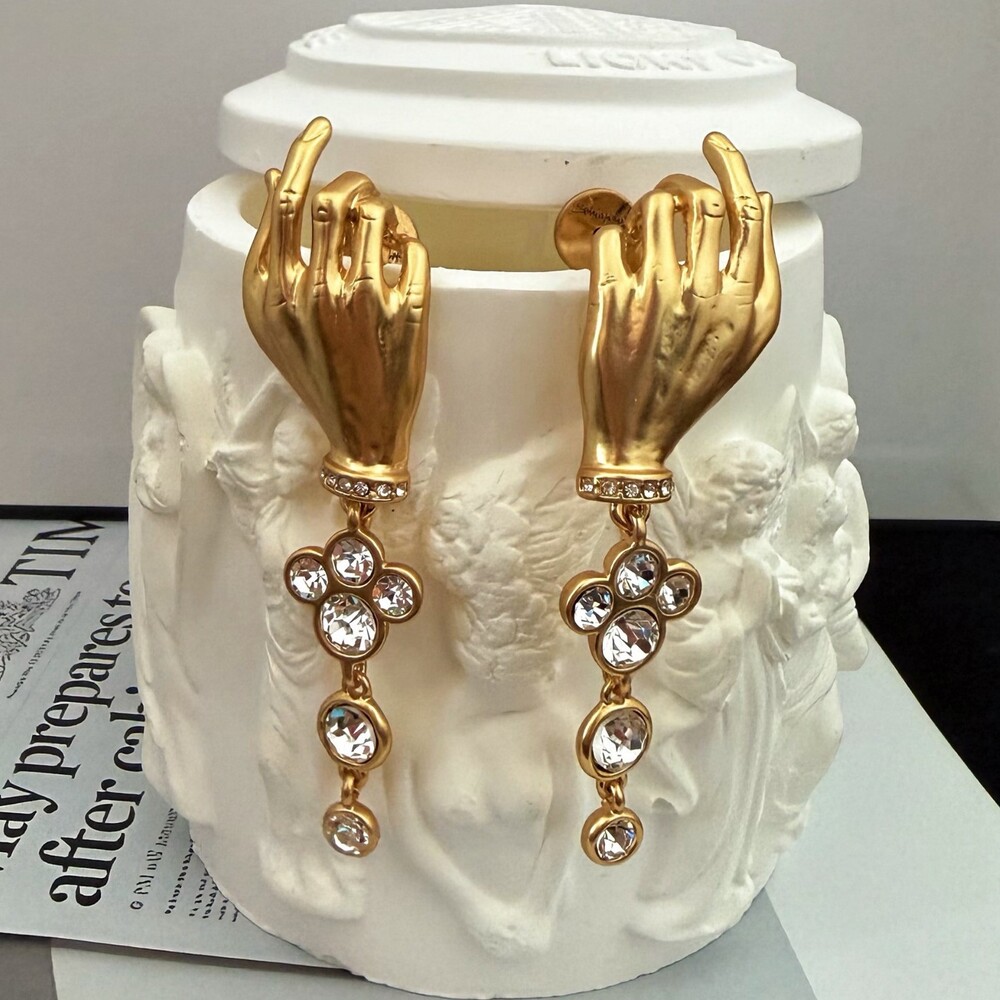 Schiaparelli Diamond-Inlaid Gilded Ear Studs
